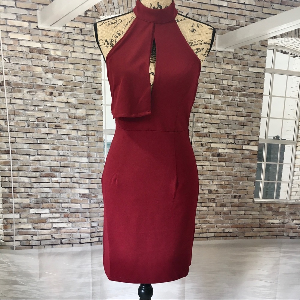 Lulus Rayleigh Burgundy Halter Mini Dress in S and M NWT - Picture 6 of 16